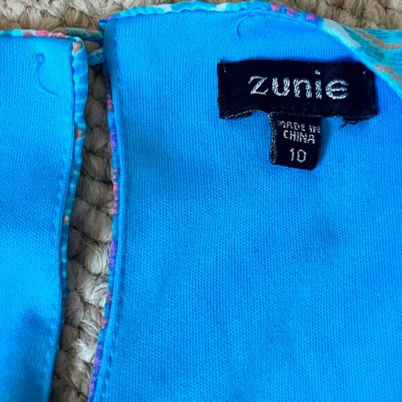 Zunie Geometric Blue Assymetric Summer Dress Girls 10 - Picture 8 of 8